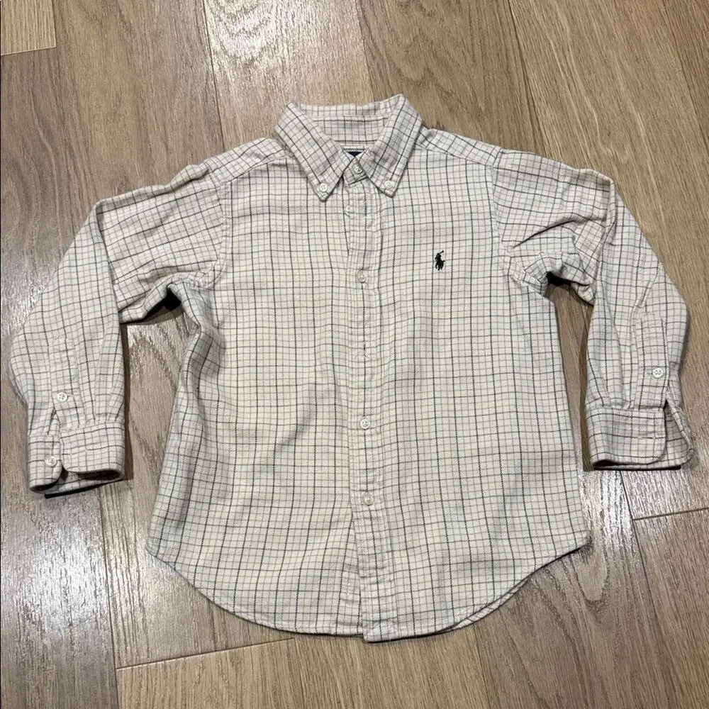 Ralph Lauren Beige Plaid Button Down Flannel Long Sleeve Shirt Size 5